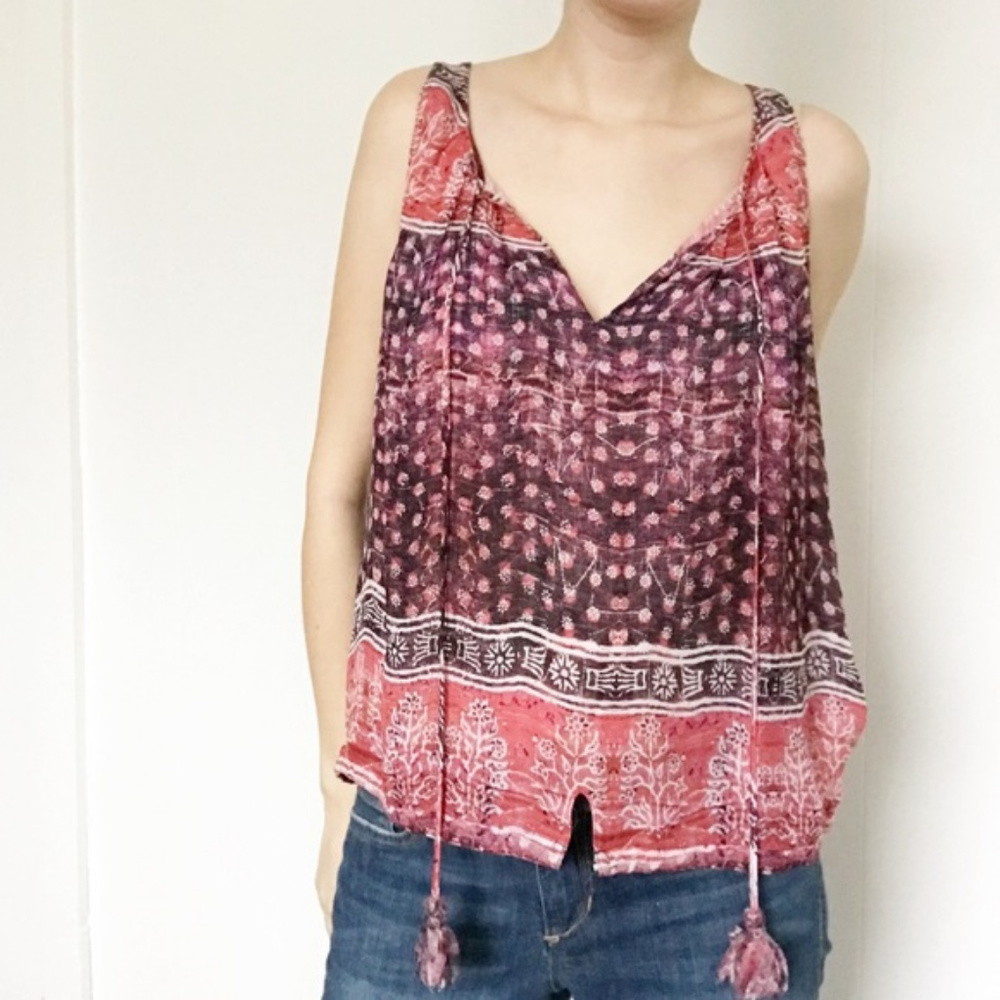 Rory Beca Pink White Purple Floral Top Size Medium